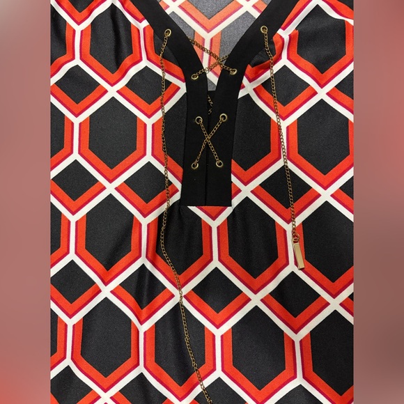 NWOT Notations Black Pink Print Chain Tie Career Work Shift Dress Large L - Picture 2 of 5